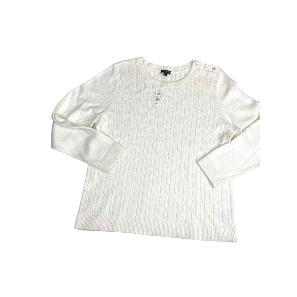 NWT Talbots Womens Ivory Cable Knit Crew Sweater Size Petite XL Cotton Blend